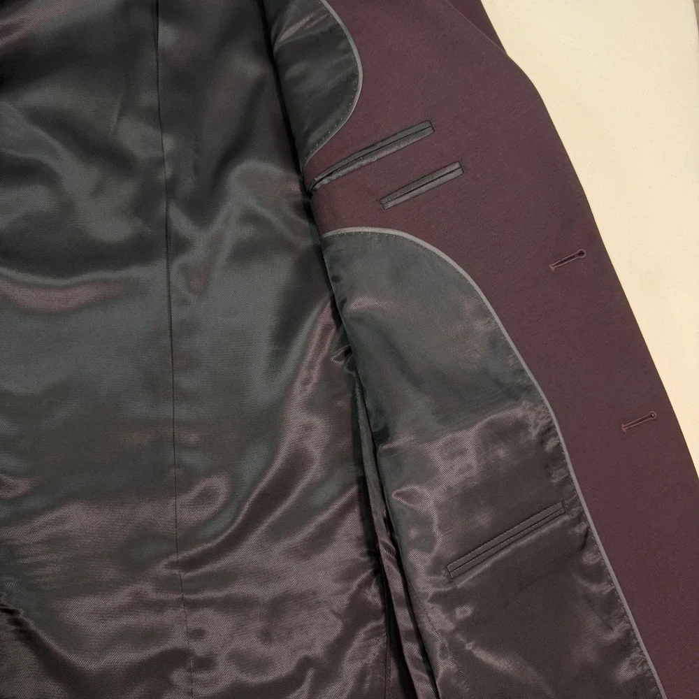 Bar III Mens Blazer Jacket‎ 40L Slim Fit Solid Deep Burgundy 2 Button Sport Coat